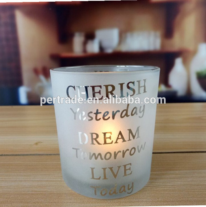 quality Electroplated Matte Glass Candle Holders With Morden Pattern factory
