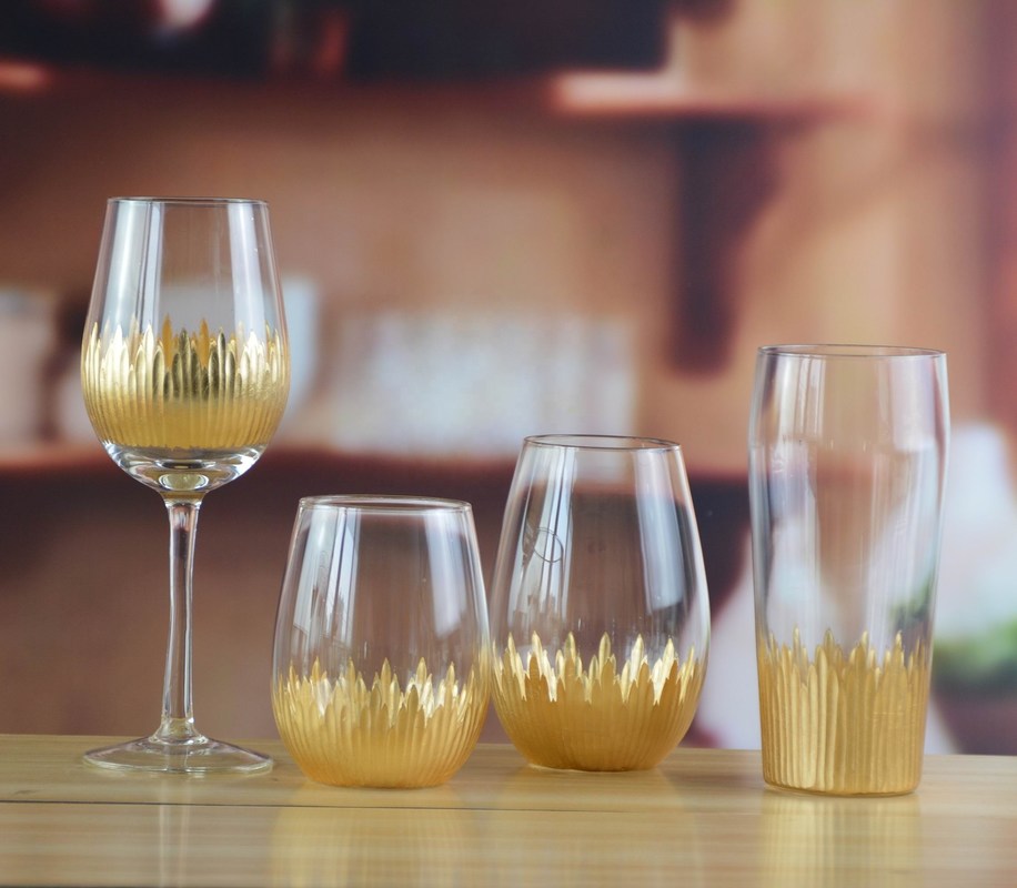 quality 450ml Gold Cutted Honeycomb Stemless Crystal Wine Glass factory