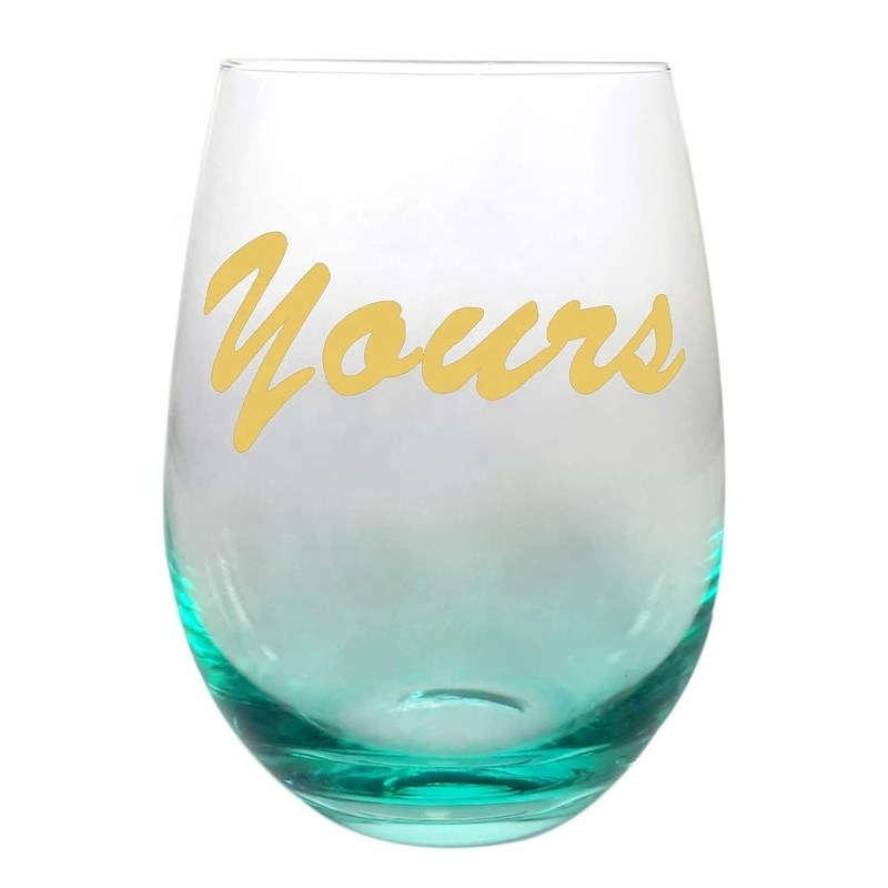 quality Egg Shape  Stemless Clear Wine Glass ，Clear Stemless Wine Glasses With Golden Fonts factory