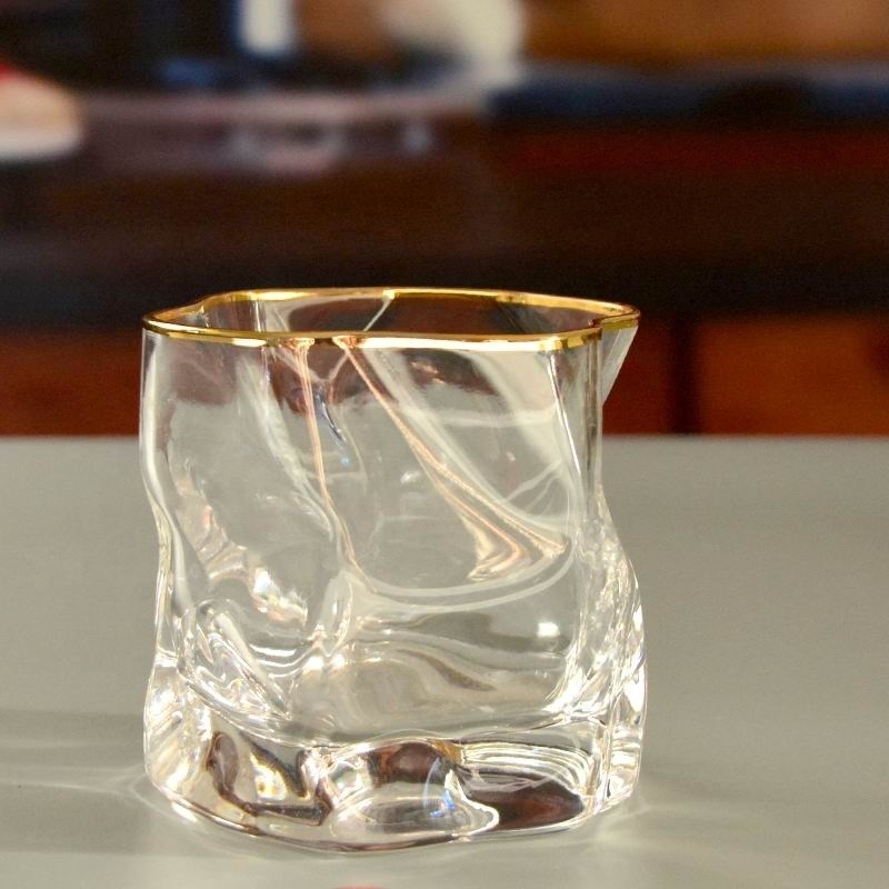quality Irregular Handmade Whiskey Glass With Gold Rim factory