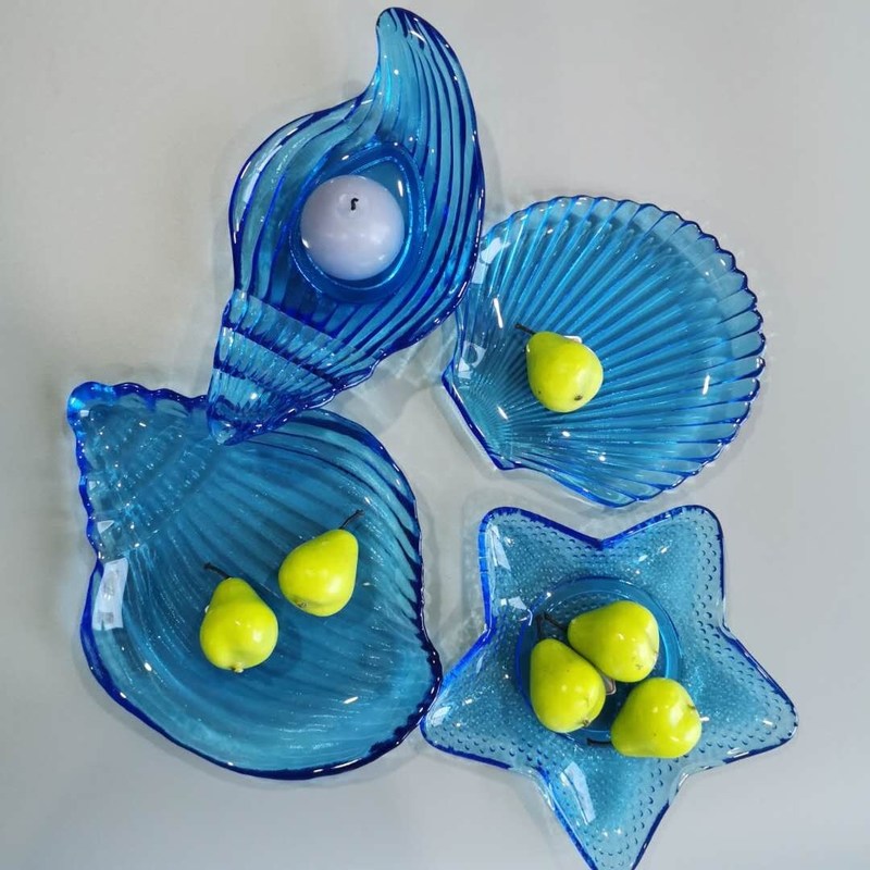 quality Ocean Series Sea Shell Blue Glass Charger Plate For Dessert factory