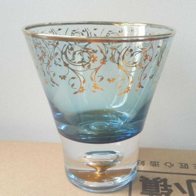 quality Blue Color Golden Rim Stemless Crystal Cocktail Glasses factory