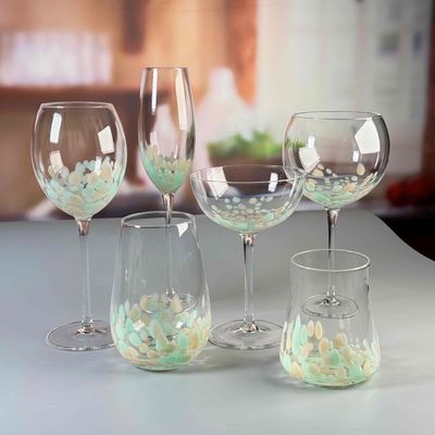 quality Customized Hand Blowned Half-confetti Lead Free Crystal Wine Glass Set factory