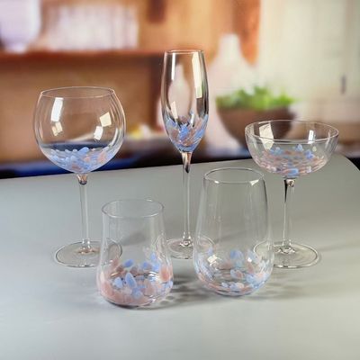 quality Brown Customized Hand Blown Half Confetti Lead Free Crystal Wine Glass Goblet Set Stylish Durable Choice For Beverage Service factory