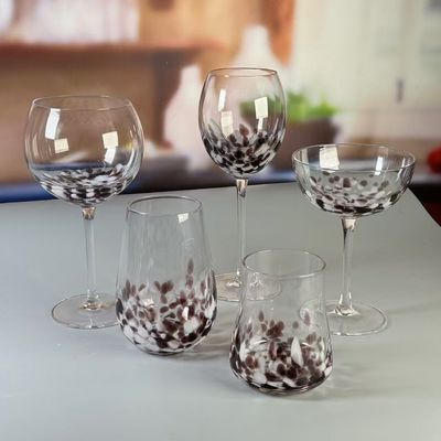 quality Brown Customized Hand Blown Half Confetti Lead Free Crystal Wine Glass Goblet Set Stylish Durable Choice For Beverage Service factory