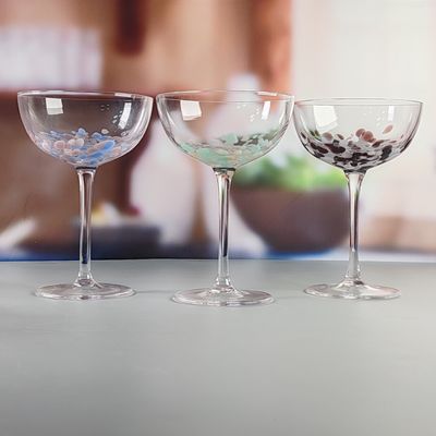 quality Customized Hand Blowned Half-confetti Lead Free Crystal Wine Glass Set factory