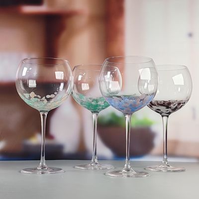 quality Customized Hand Blowned Half-confetti Lead Free Crystal Wine Glass Set factory