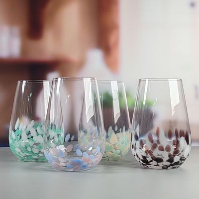 quality Brown Customized Hand Blown Half Confetti Lead Free Crystal Wine Glass Goblet Set Stylish Durable Choice For Beverage Service factory
