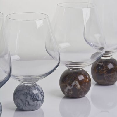 quality Marble Sphere Base Crystal Wine Glass Set Handblown Ultra Clear Crystal with Natural Stone Elegance Ideal for Daily and Special Gatherings factory