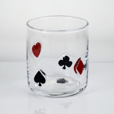 quality Hand Blown Poker Icon Whiskey Glass, 400ml Clear Tumbler With Heart, Spade, Club & Diamond Suits, Old Fashioned Glass For Whiskey, Cocktails, Juice factory