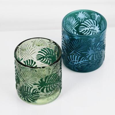 quality Embossed Tropical Monstera Leaf Glass Candle Holder with 200ml Capacity in Lead-Free Crystal Glass factory