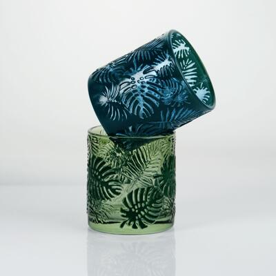 quality Embossed Tropical Monstera Leaf Glass Candle Holder with 200ml Capacity in Lead-Free Crystal Glass factory