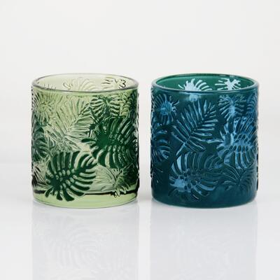 quality Embossed Tropical Monstera Leaf Glass Candle Holder with 200ml Capacity in Lead-Free Crystal Glass factory
