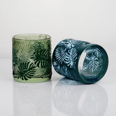 quality Embossed Tropical Monstera Leaf Glass Candle Holder with 200ml Capacity in Lead-Free Crystal Glass factory