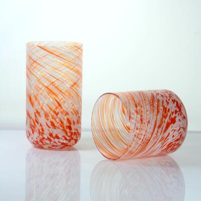 quality Hand-blown Orange Swirl Confetti Glass Cup - Artisan Crafted Drinking Glass for Whiskey and Cocktails factory