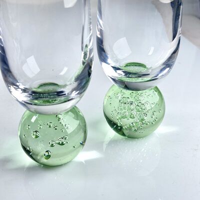 quality Set of 2 Hand Blown Champagne Glasses, Green Bubble Sphere Base Modern Stemless Flutes for Sparkling Wine Prosecco Home Decor factory