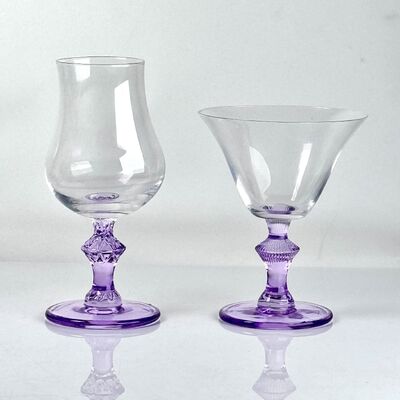 quality 4‑Pack Vintage Purple Stem Wine Glasses, Assorted Shapes Clear Cup with Decorative Purple Stem, Handblown Glass Goblets for Wedding Party Home Tabletop Decoration factory