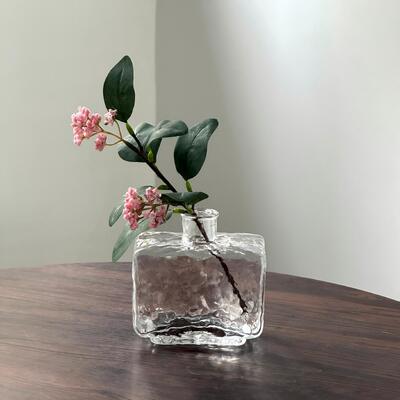 quality Rectangular Clear Hammered Glass Vase - Modern Minimalist Decorative Flower Vase for Table Centerpiece factory