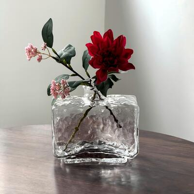 quality Rectangular Clear Hammered Glass Vase - Modern Minimalist Decorative Flower Vase for Table Centerpiece factory