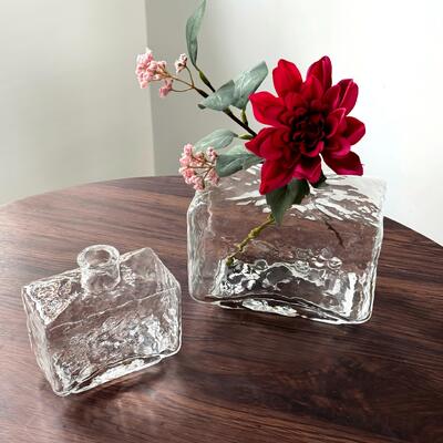 quality Rectangular Clear Hammered Glass Vase - Modern Minimalist Decorative Flower Vase for Table Centerpiece factory