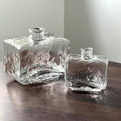 quality Rectangular Clear Hammered Glass Vase - Modern Minimalist Decorative Flower Vase for Table Centerpiece factory