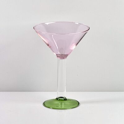 Quality Hand Blown Borosilicate Stemmed Wine & Cocktail Glass Set, Pink Bowl with Green Hollow Stem Base, Colored Spray Tinted Art Goblets for Bar, Wedding & Table Decor factory