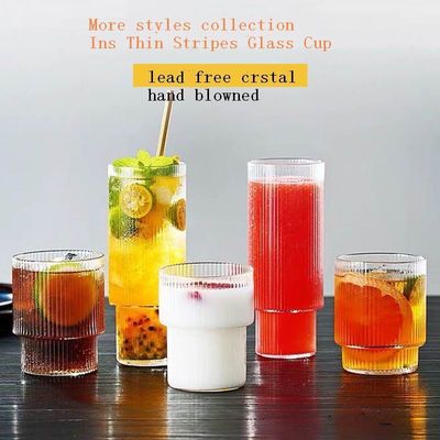 quality Thin Wall 7cm Diameter Tumbler Drinking Glasses With Optical Stripes factory