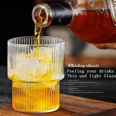 quality Thin Wall 7cm Diameter Tumbler Drinking Glasses With Optical Stripes factory