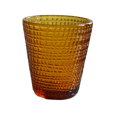 quality Embossed Linen Pattern Solid Amber Glass Tea Light Holders factory