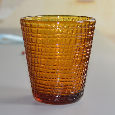 quality Embossed Linen Pattern Solid Amber Glass Tea Light Holders factory