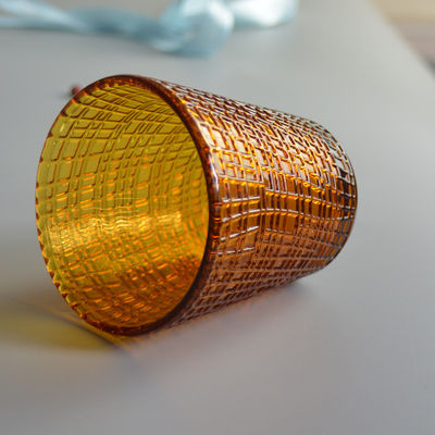 quality Embossed Linen Pattern Solid Amber Glass Tea Light Holders factory