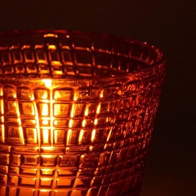 quality Embossed Linen Pattern Solid Amber Glass Tea Light Holders factory