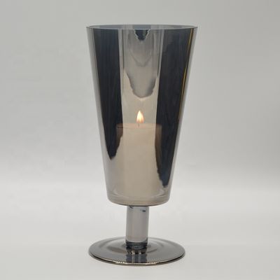 quality Stemed Electroplated Grey Glass Candle Holder Centerpieces factory