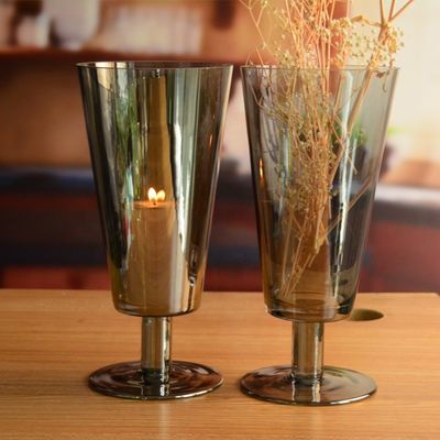 quality Stemed Electroplated Grey Glass Candle Holder Centerpieces factory