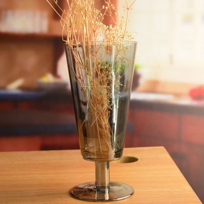 quality Stemed Electroplated Grey Glass Candle Holder Centerpieces factory