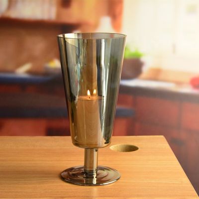 quality Stemed Electroplated Grey Glass Candle Holder Centerpieces factory