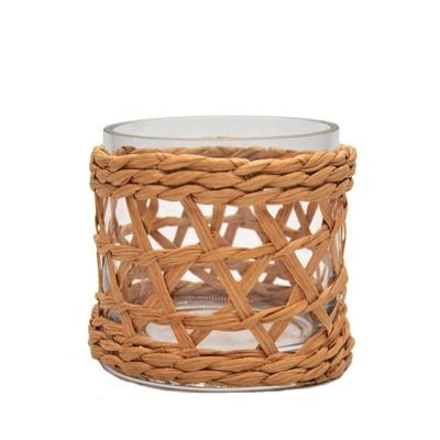 quality Round Creative Glass Candle Holders With Wicker Sleeve factory