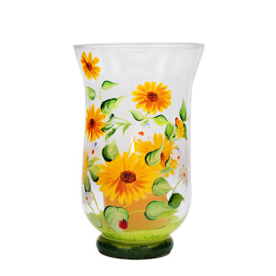 quality Hand Painted Sunflower Pattern Glass Candle Holders For Home factory