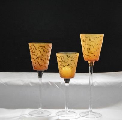 quality Tulip Shape Long Stem Candle Holders With Engrave Pattern factory