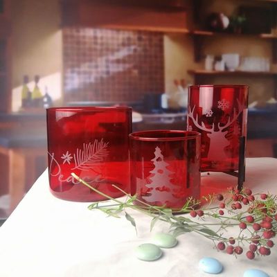 quality Brosilicate Glass Candle Holders With Etched Christmas Pattern factory