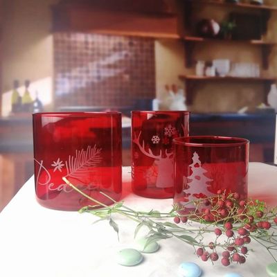 quality Brosilicate Glass Candle Holders With Etched Christmas Pattern factory