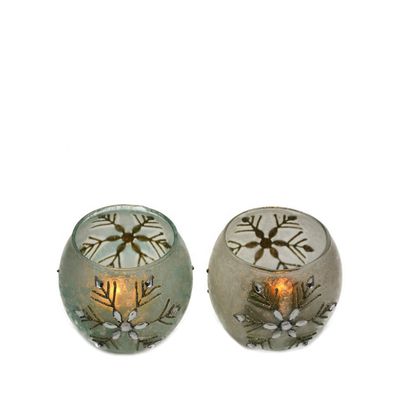 quality Handpainted Christmas Snowflake Glass Cylinder Candle Holders factory