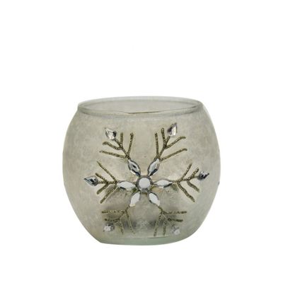 quality Handpainted Christmas Snowflake Glass Cylinder Candle Holders factory