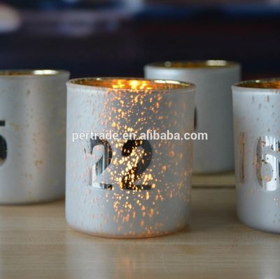 quality Electroplated Matte Glass Candle Holders With Morden Pattern factory