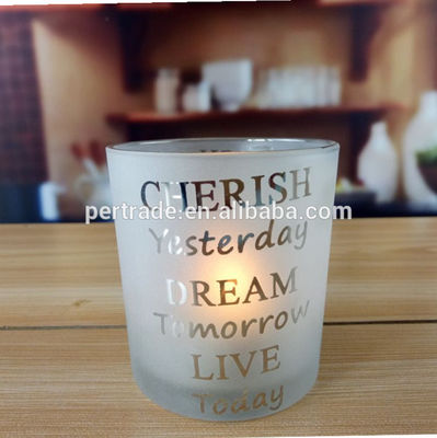 quality Electroplated Matte Glass Candle Holders With Morden Pattern factory