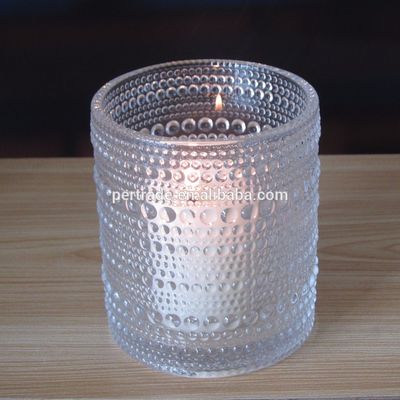 quality Customized Embossed Beads Strings Glass Votive Candle Holders ,  Glass Cylinder Candle Holders factory
