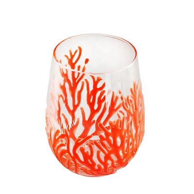 quality Egg Shaped 500ml Crystal Wine Glass With Embossed Red Corals factory