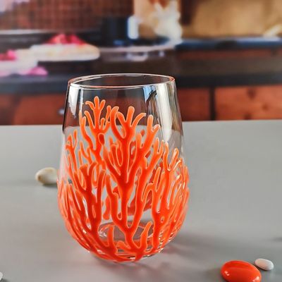 quality Egg Shaped 500ml Crystal Wine Glass With Embossed Red Corals factory