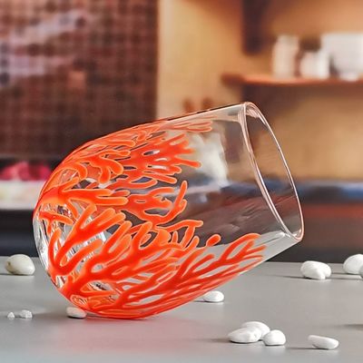 quality Egg Shaped 500ml Crystal Wine Glass With Embossed Red Corals factory