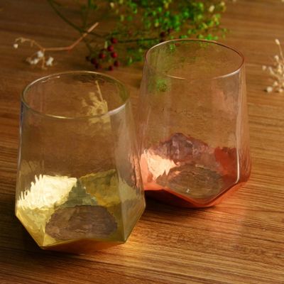 quality Customize Stemless Gold Foil Decorated Crystal Wine Glass factory
